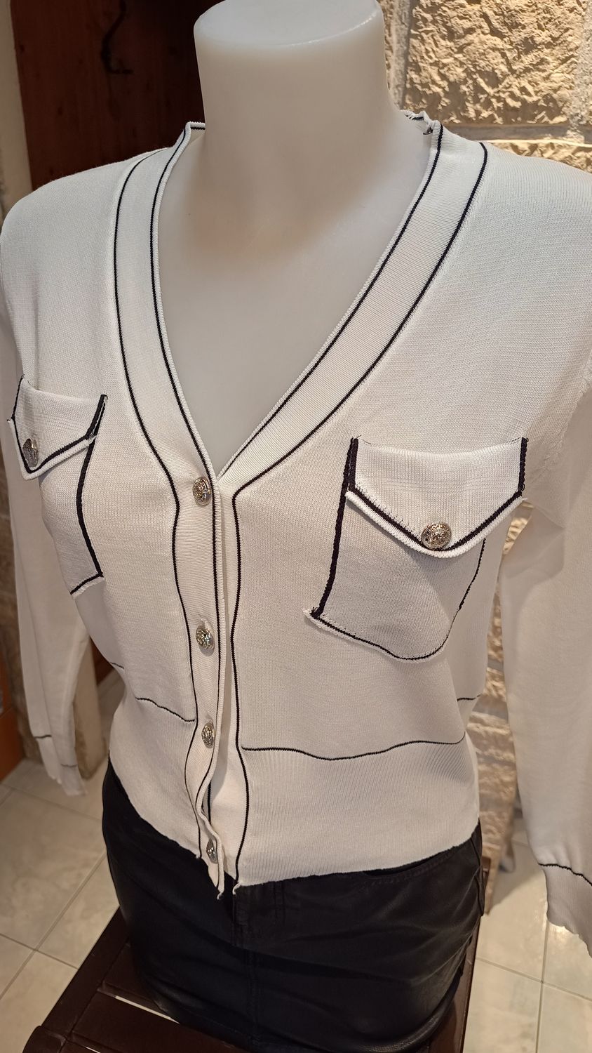 Cardigan contraste blanc 