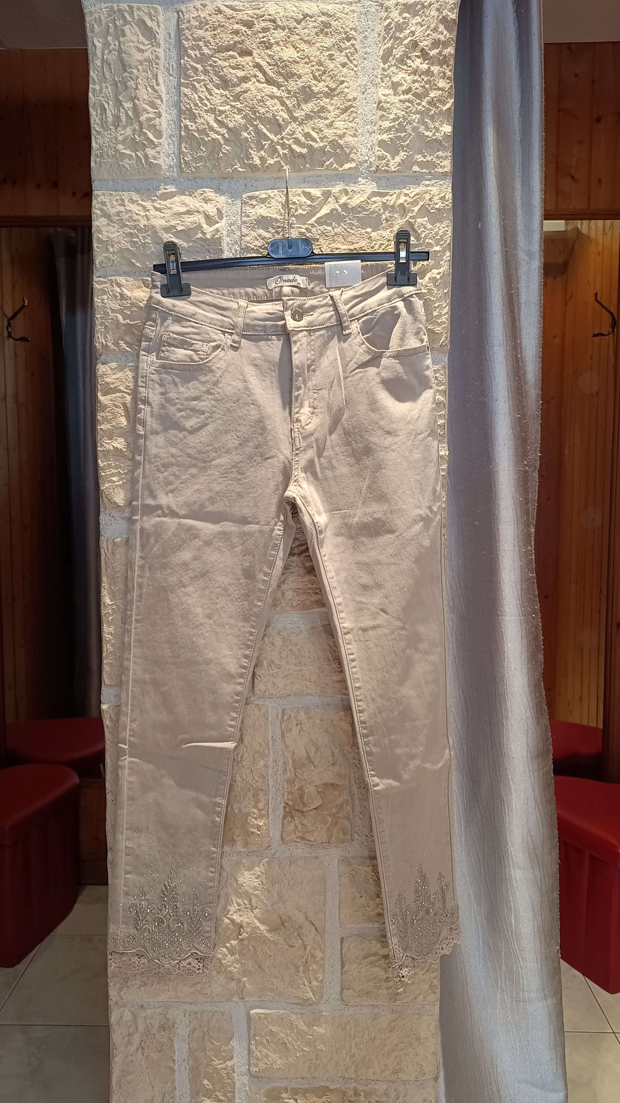 Jean Onado bas dentelle strass beige