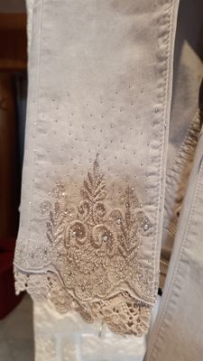 Jean Onado bas dentelle strass beige 