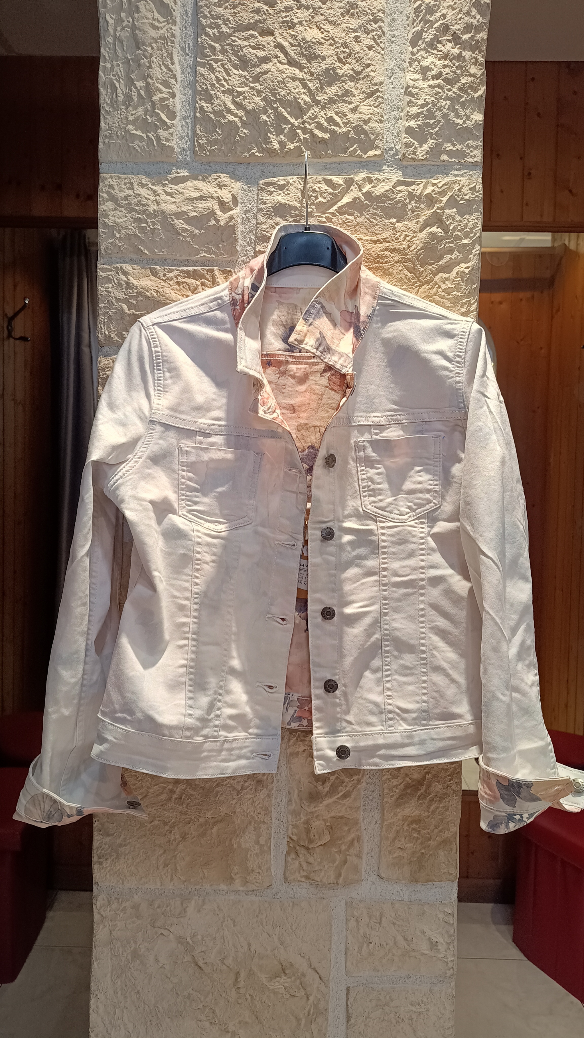 Veste jean réversible Onado fleurs rose