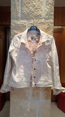Veste jean réversible Onado fleurs rose