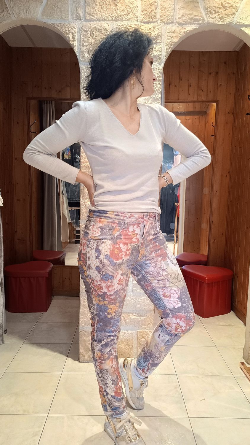 Jean Reversible Onado imprimé floral multicolore 