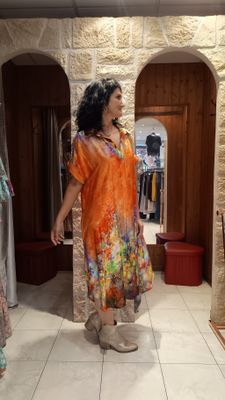 Robe longue Aquarelle orange