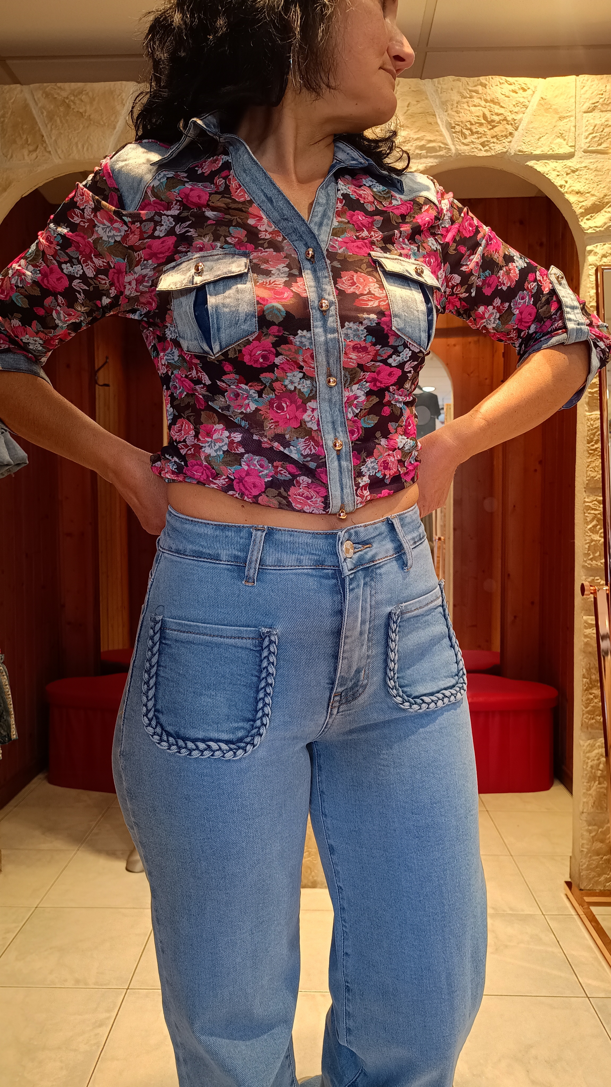 Jean poches tressées bleu clair