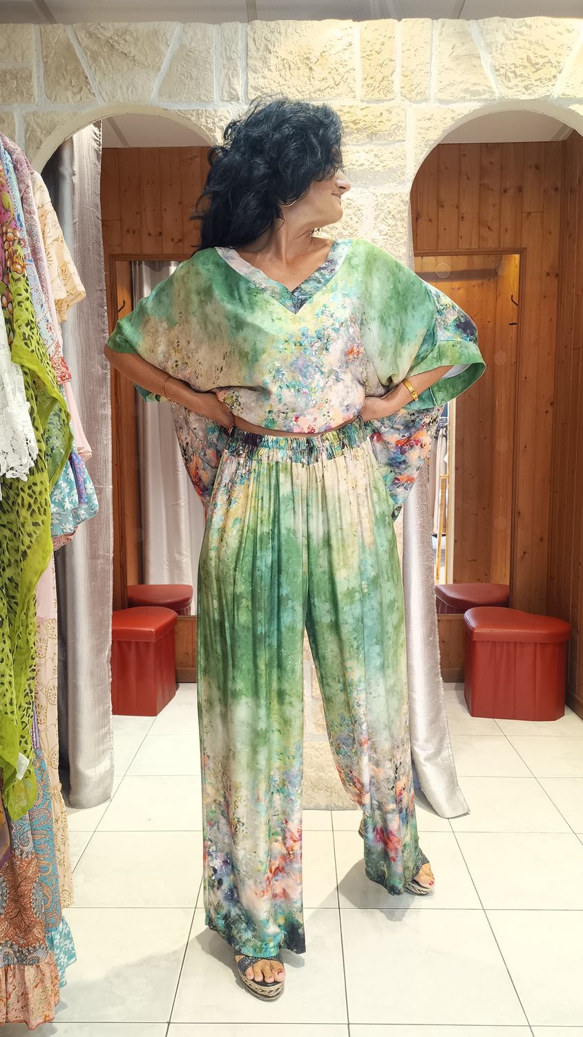 Pantalon Aquarelle vert 