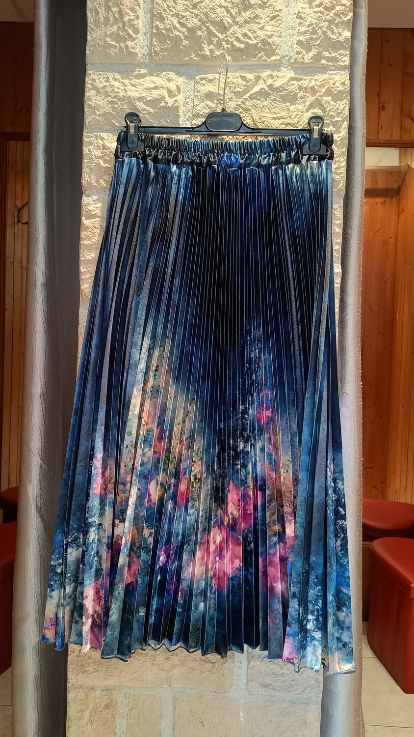 Jupe plissée Aquarelle bleu marine 