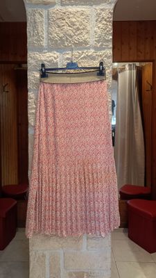 Jupe longue plissée Fleuri corail 