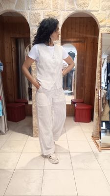 Ensemble tailleur rayures beige 