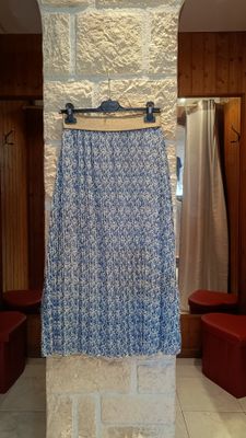 Jupe longue plissée Fleuri bleu 