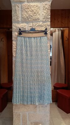 Jupe longue plissée Fleuri vert