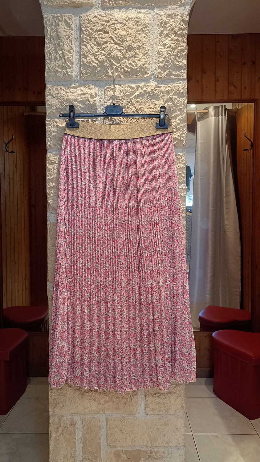 Jupe longue plissée Fleuri rose Jupe longue plissée Fleuri rose