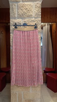 Jupe longue plissée Fleuri rose 