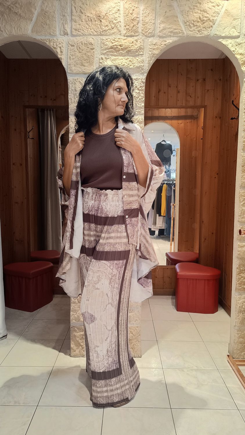 Ensemble fluide imprimé beige / marron 