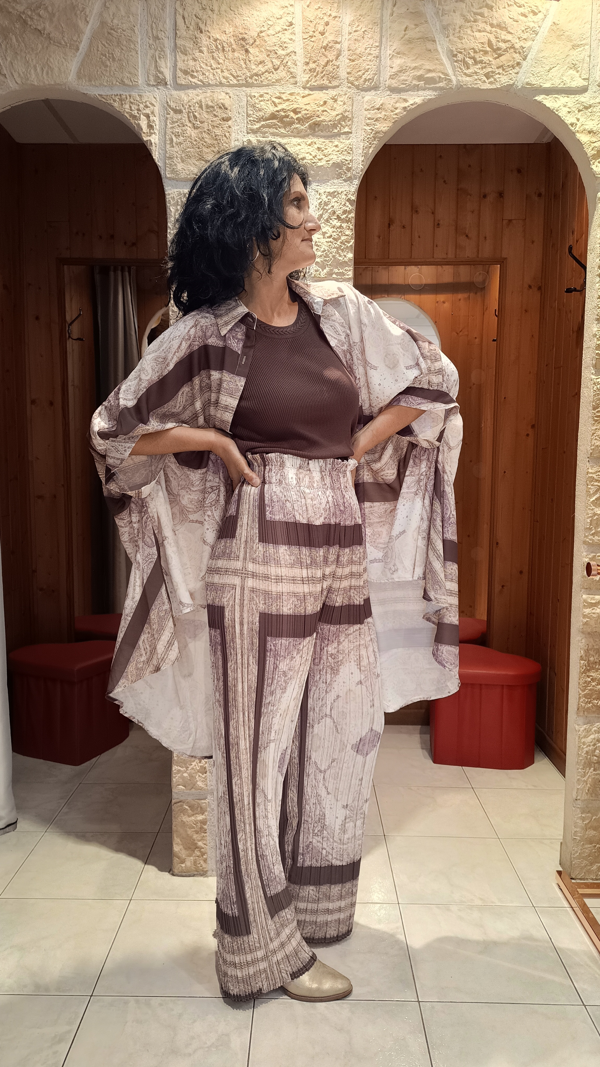 Ensemble fluide imprimé beige / marron