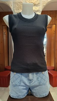 Top côtelé sans manches noir 
