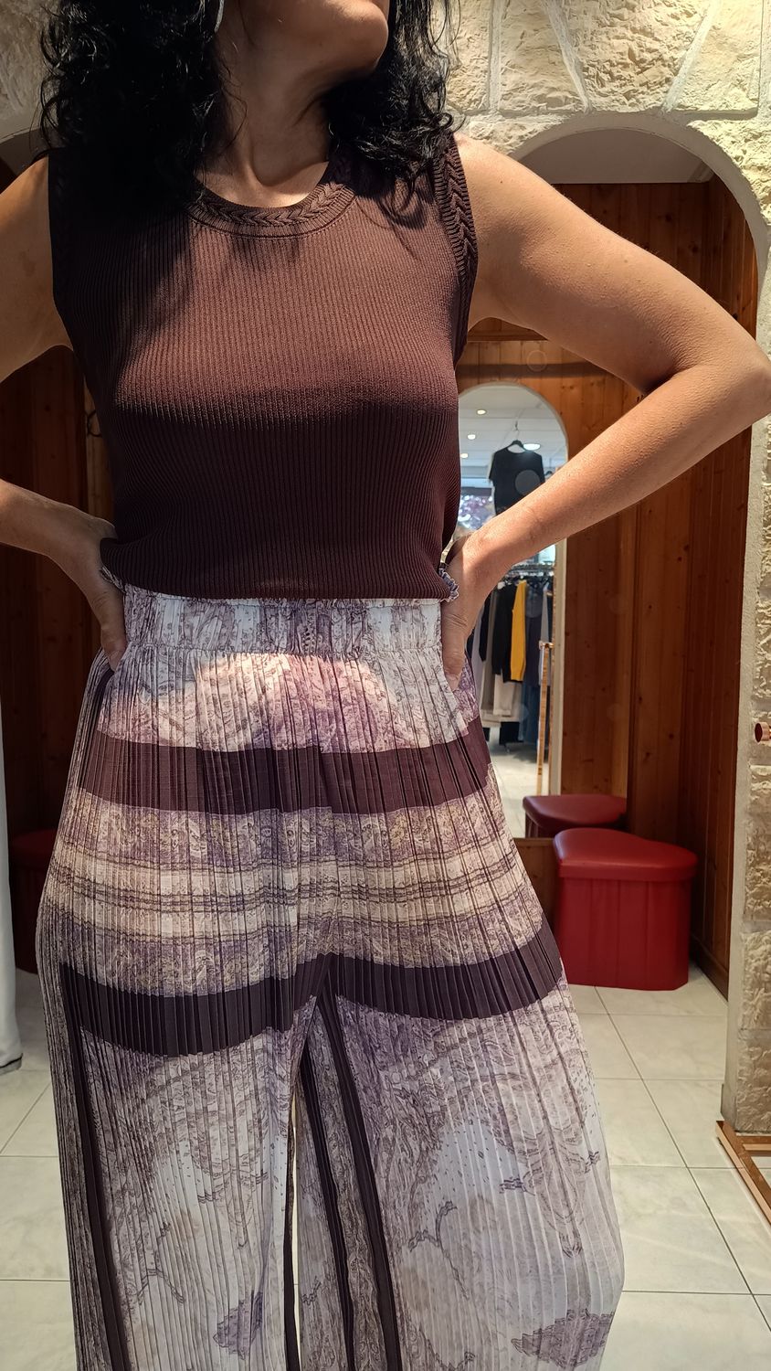 Top côtelé sans manches chocolat 