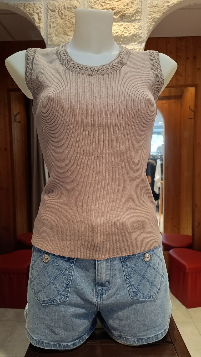 Top côtelé sans manches taupe 