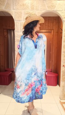 Robe longue Aquarelle bleu 