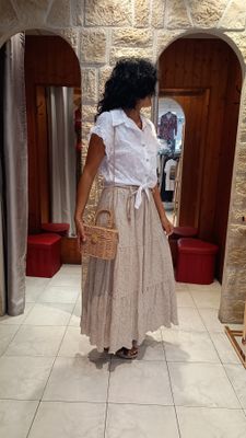 Jupe longue broderie anglaise beige