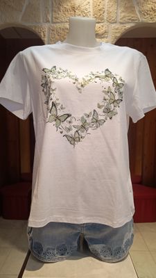 T-shirt Coeur Papillons vert anis