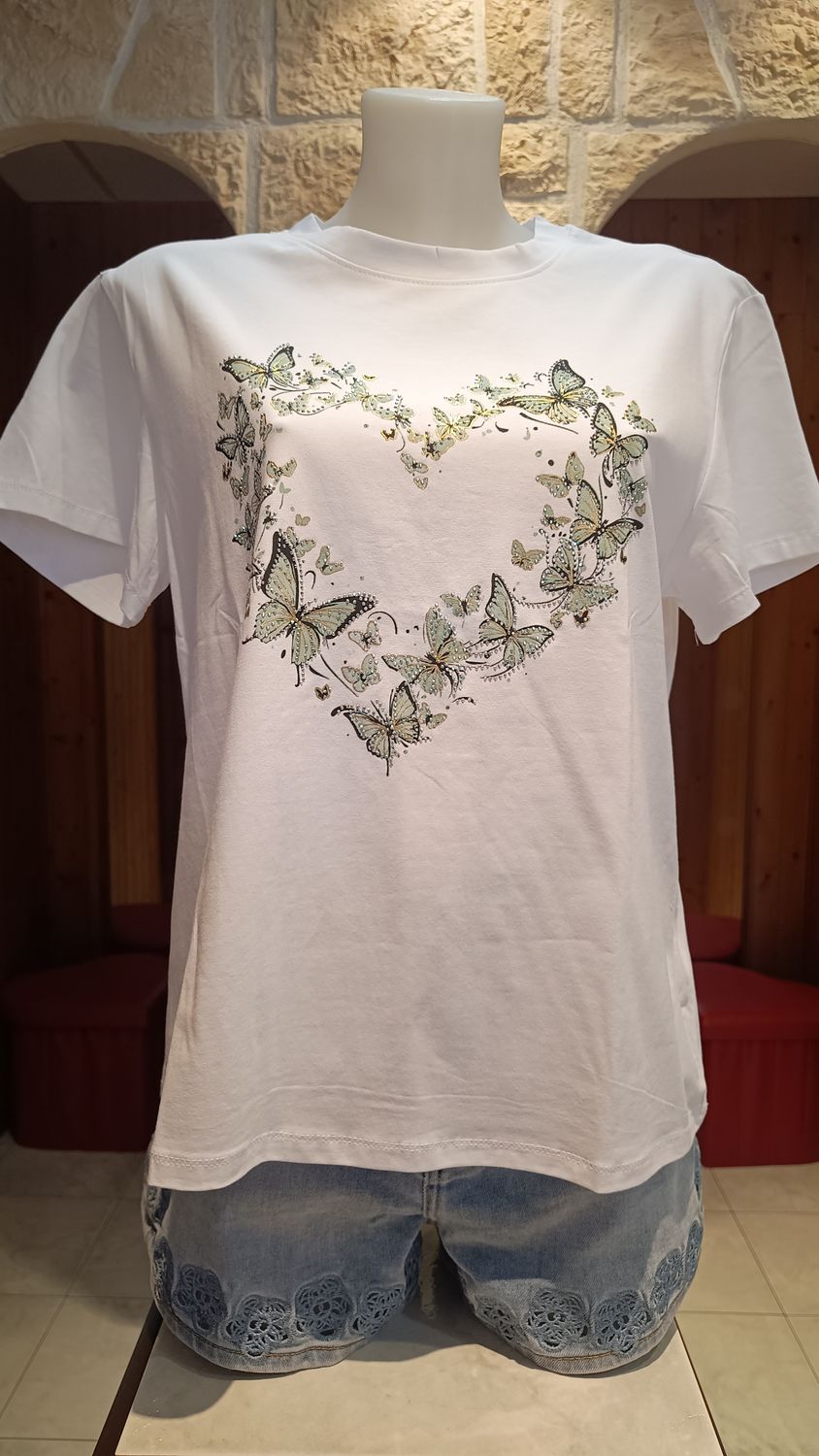 T-shirt Coeur Papillons vert anis T-shirt Coeur Papillons vert anis