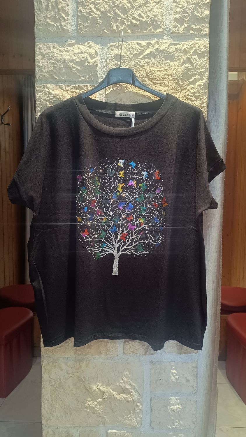 T-shirt Arbre Papillon noir oversize 