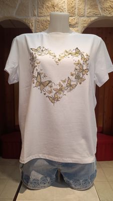 T-shirt Coeur Papillons beige