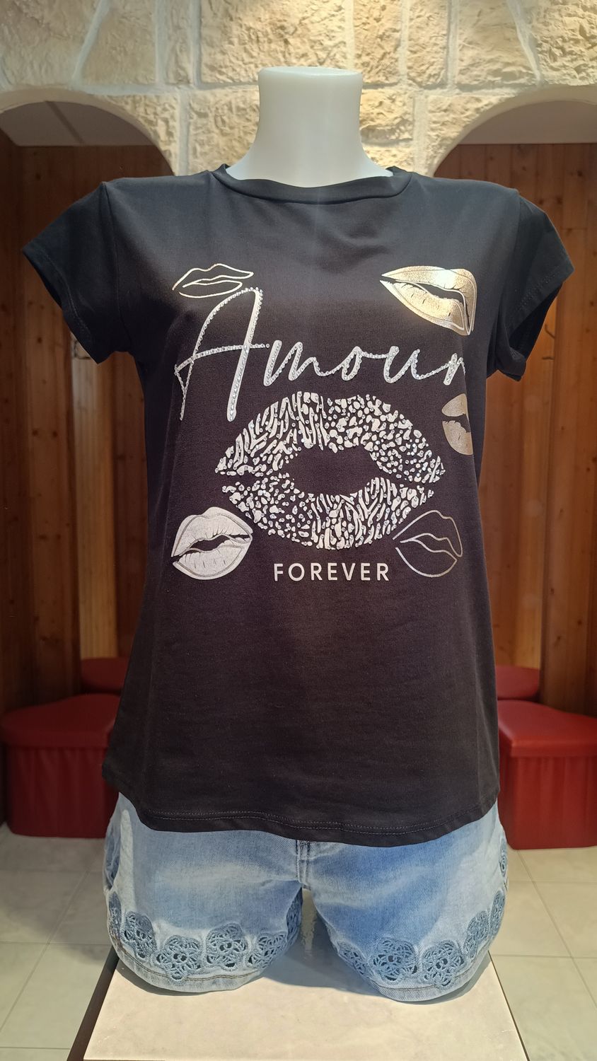 T-shirt Amour noir strass T-shirt Amour noir strass