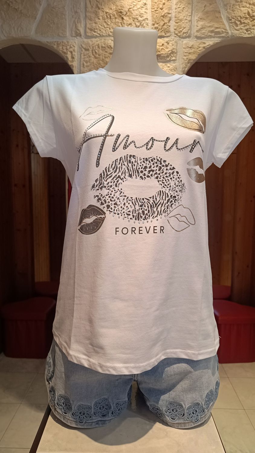 T-shirt Amour blanc strass T-shirt Amour blanc strass
