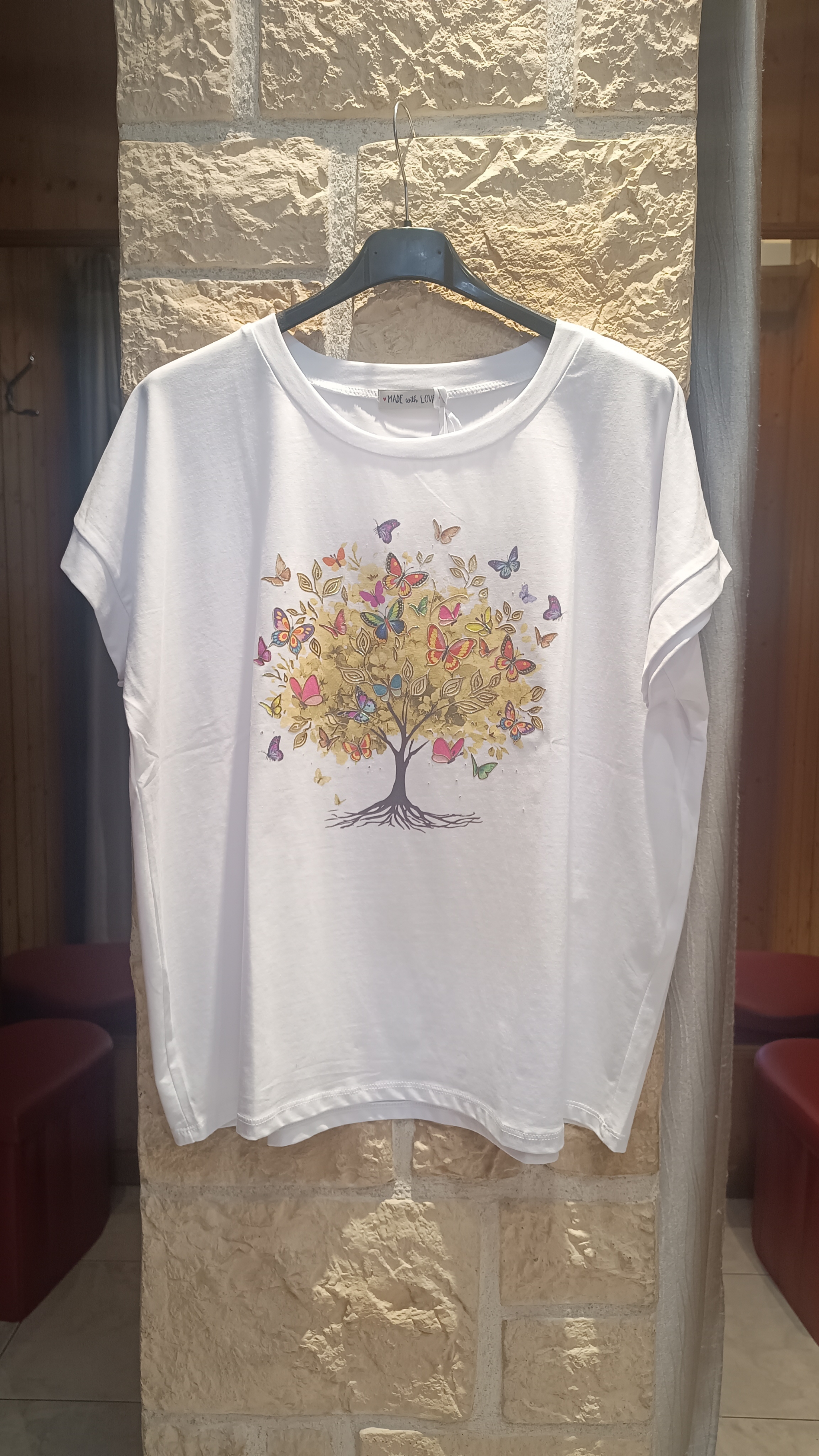 T-shirt Butterfly tree oversize jaune