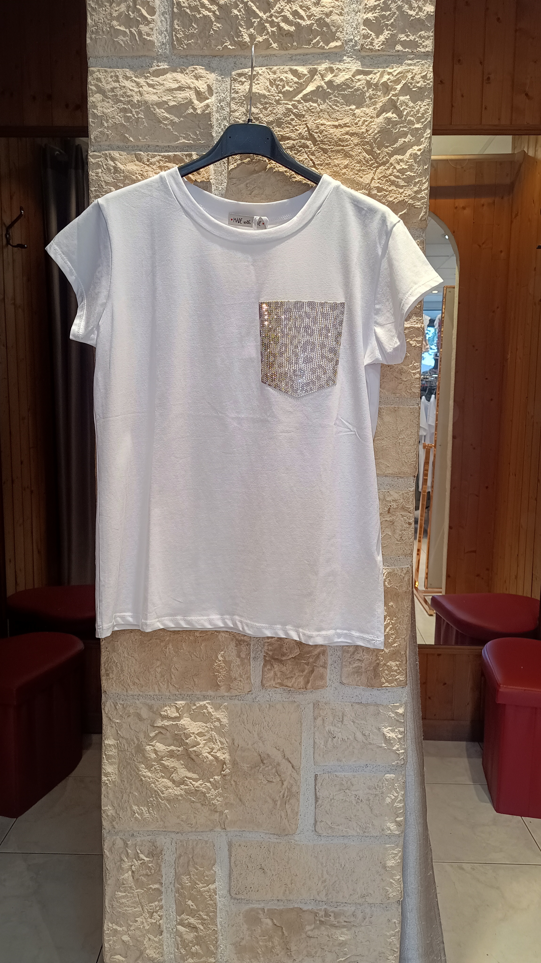 T-shirt poche Léo blanc/argenté