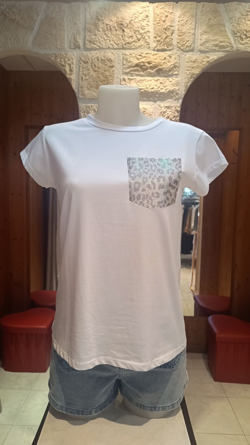 T-shirt poche Léo blanc/argenté T-shirt poche Léo blanc/argenté