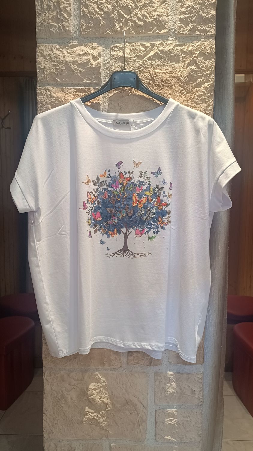 T-shirt Butterfly tree oversize bleu 