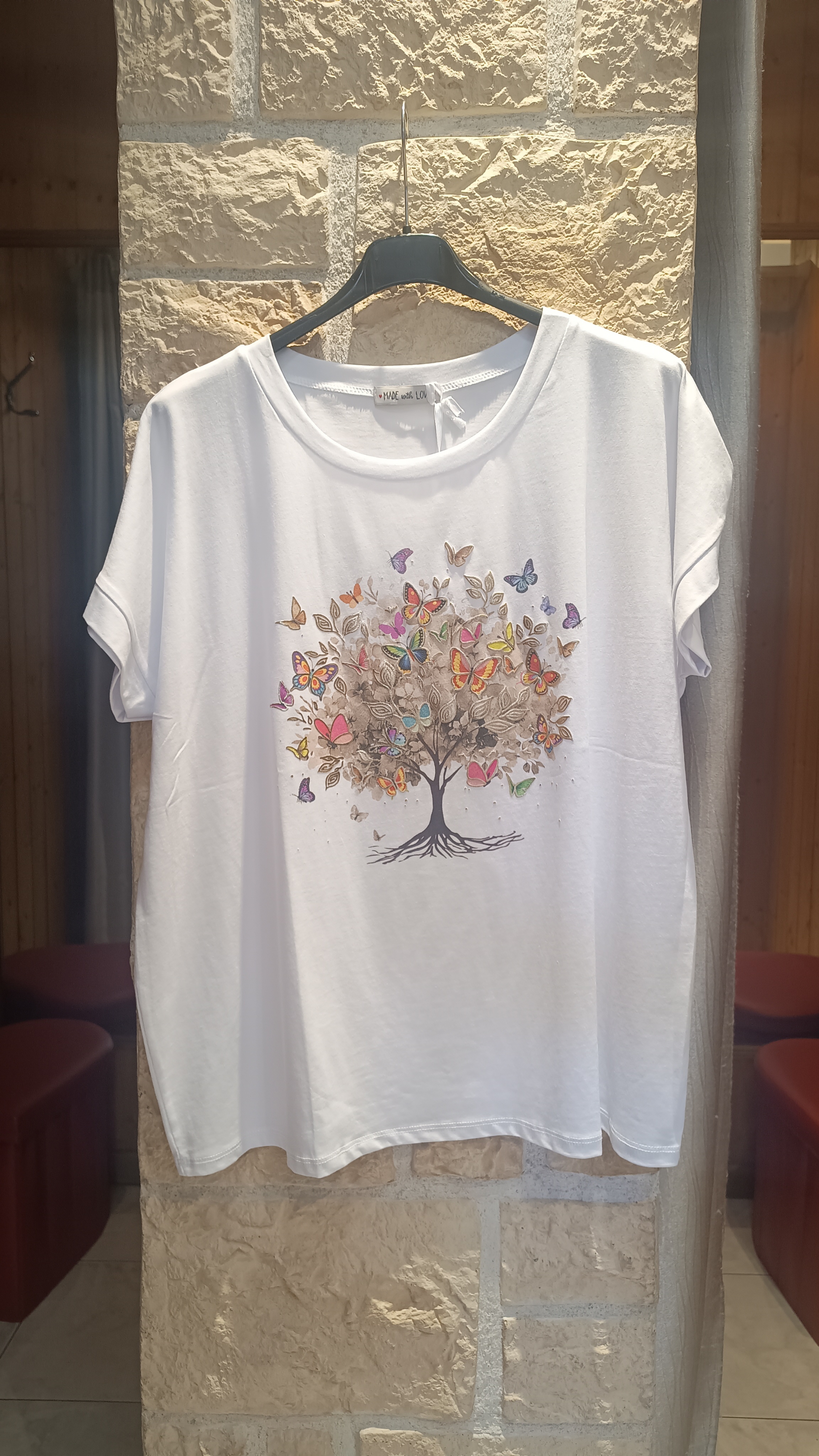 T-shirt Butterfly tree oversize beige