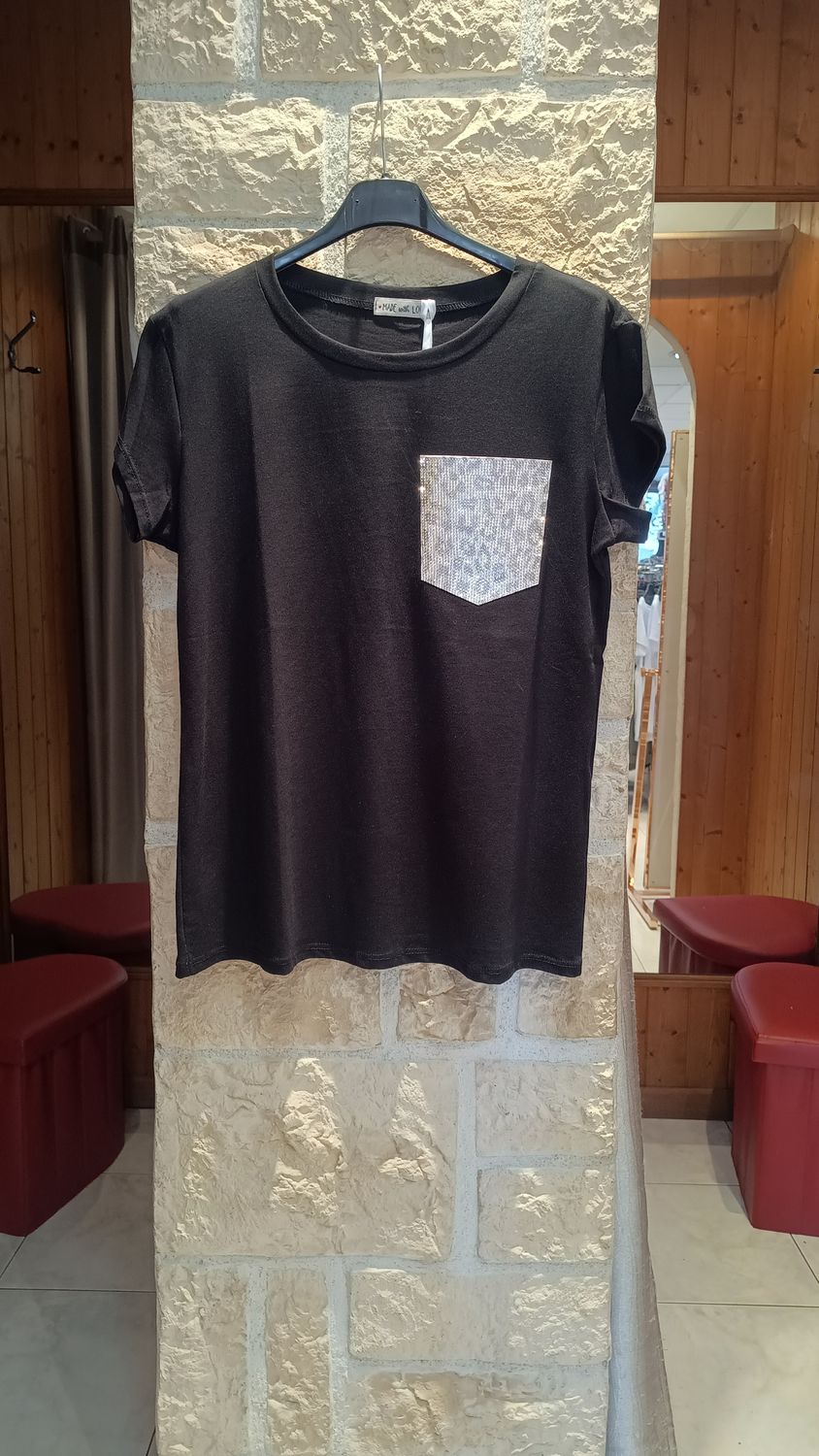 T-shirt poche Léo noir/argenté T-shirt poche Léo noir/argenté