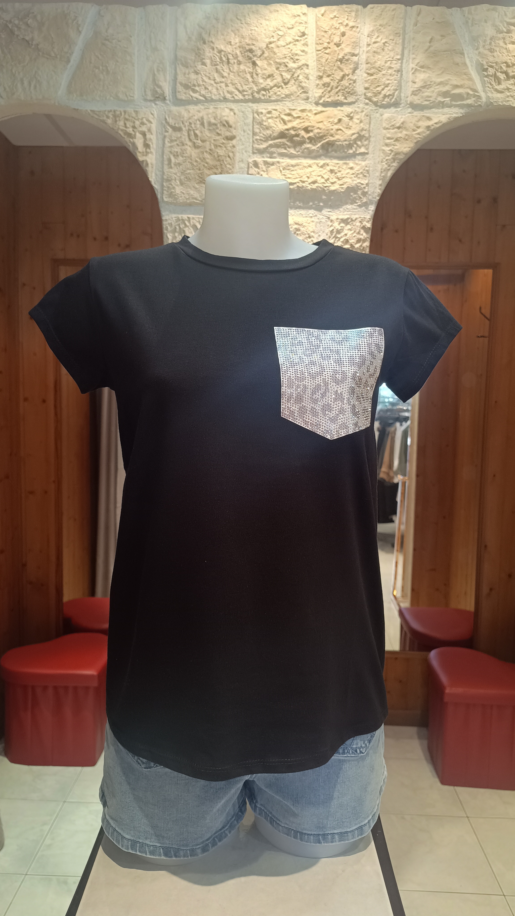 T-shirt poche Léo noir/argenté