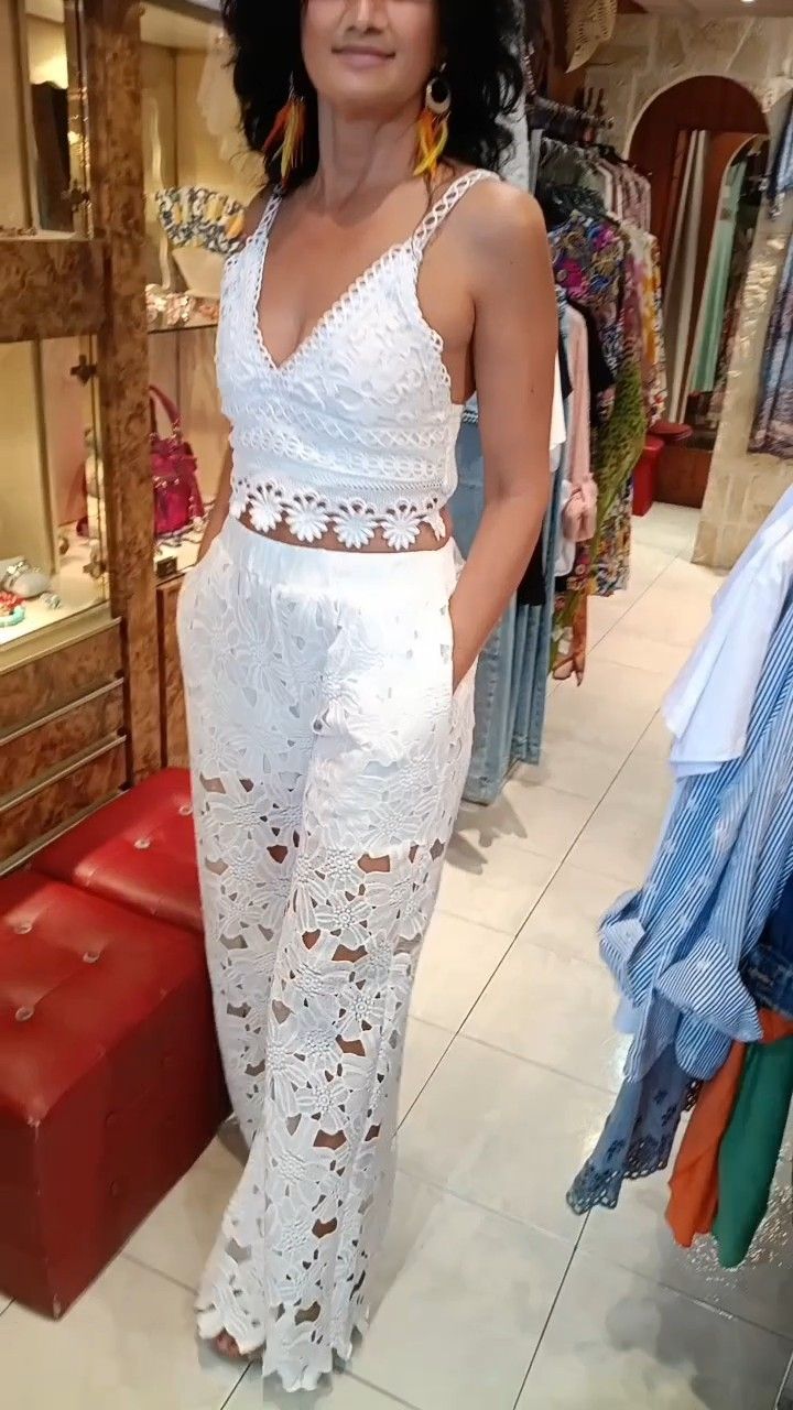Pantalon dentelle guipure blanc Pantalon dentelle guipure blanc