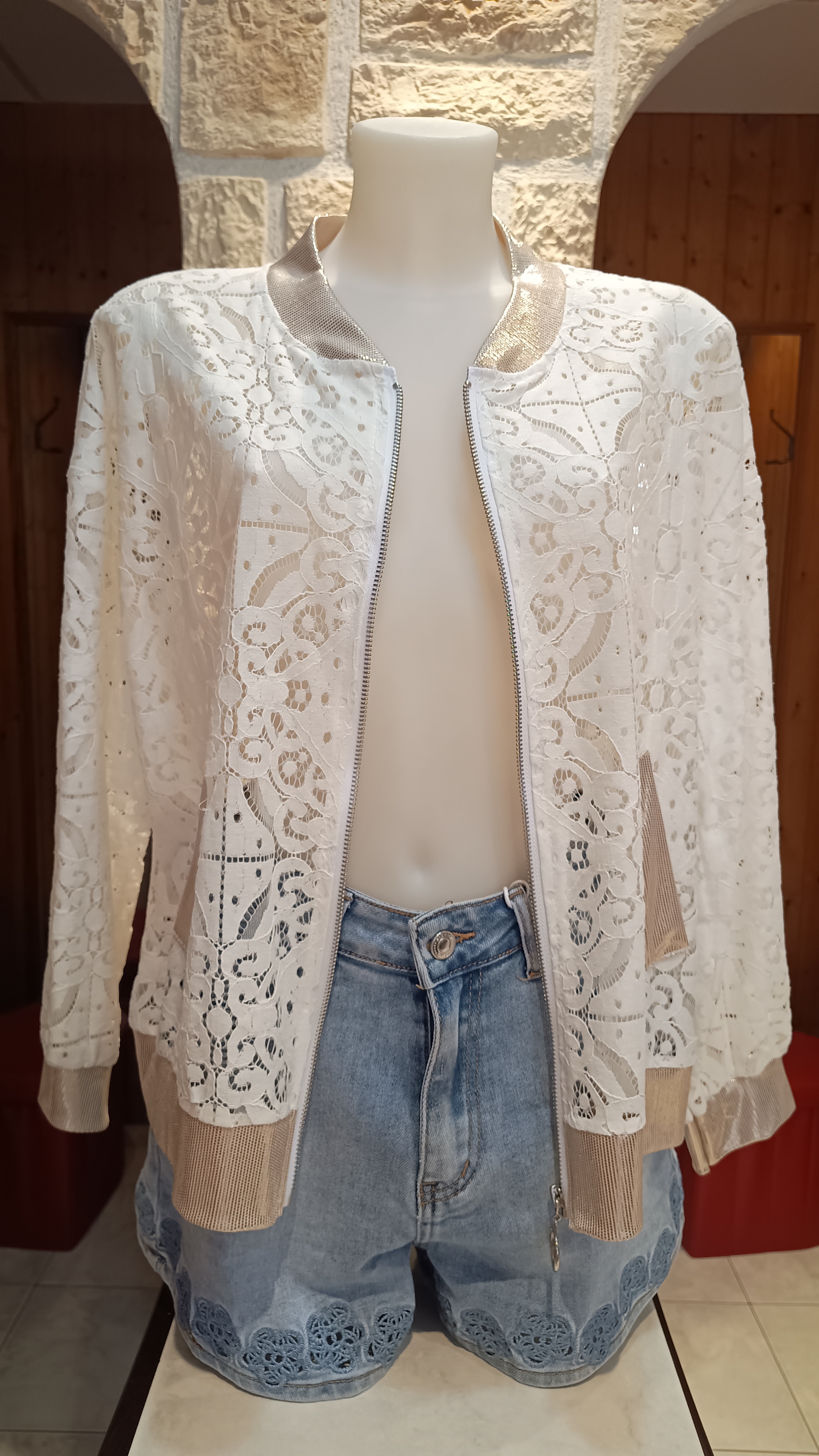 Veste bomber dentelle blanc