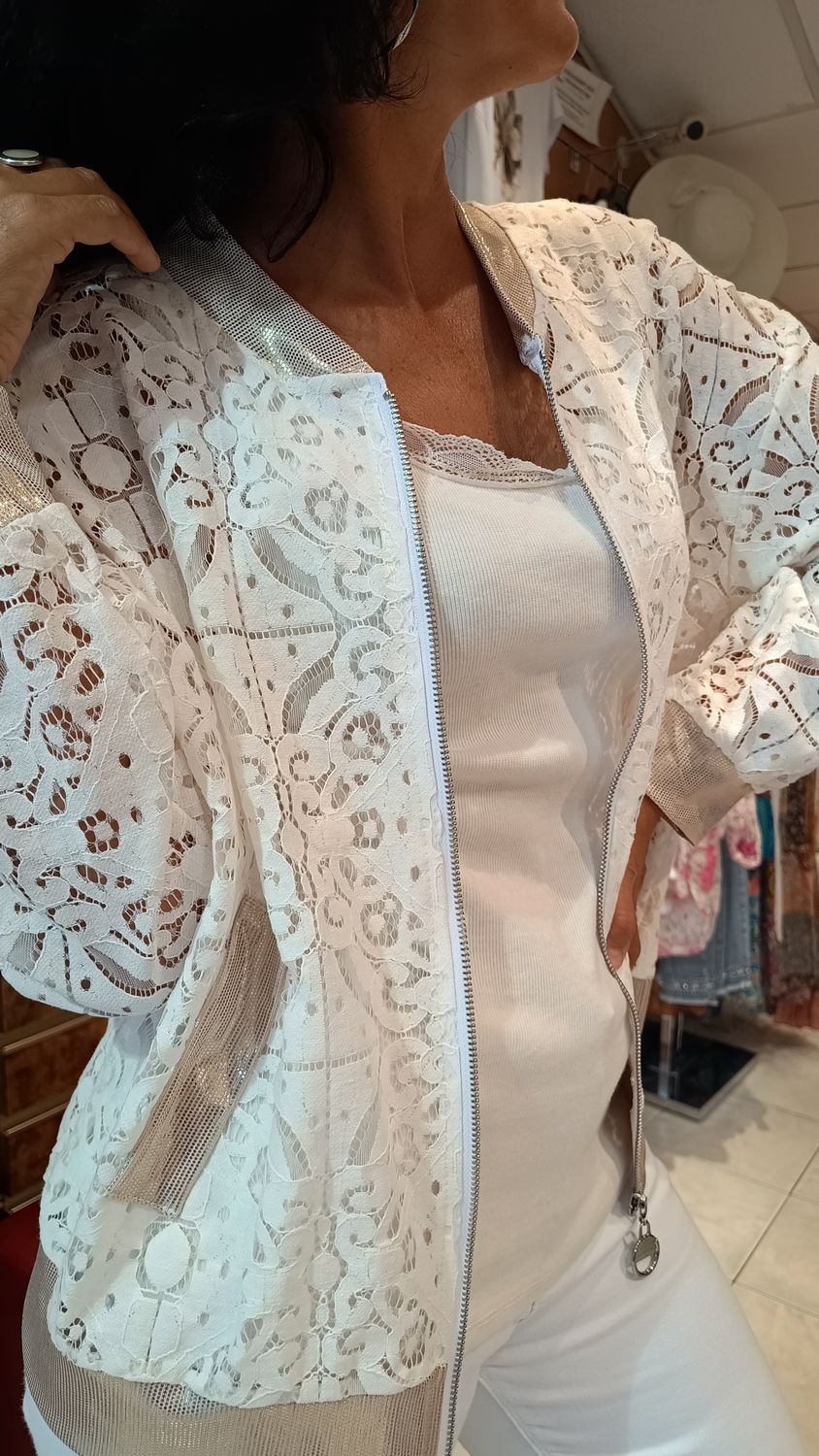 Veste bomber dentelle blanc 