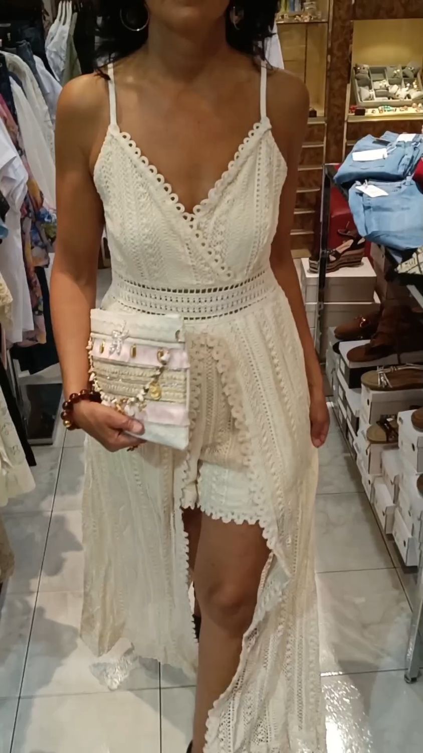 Robe longue combi short blanc