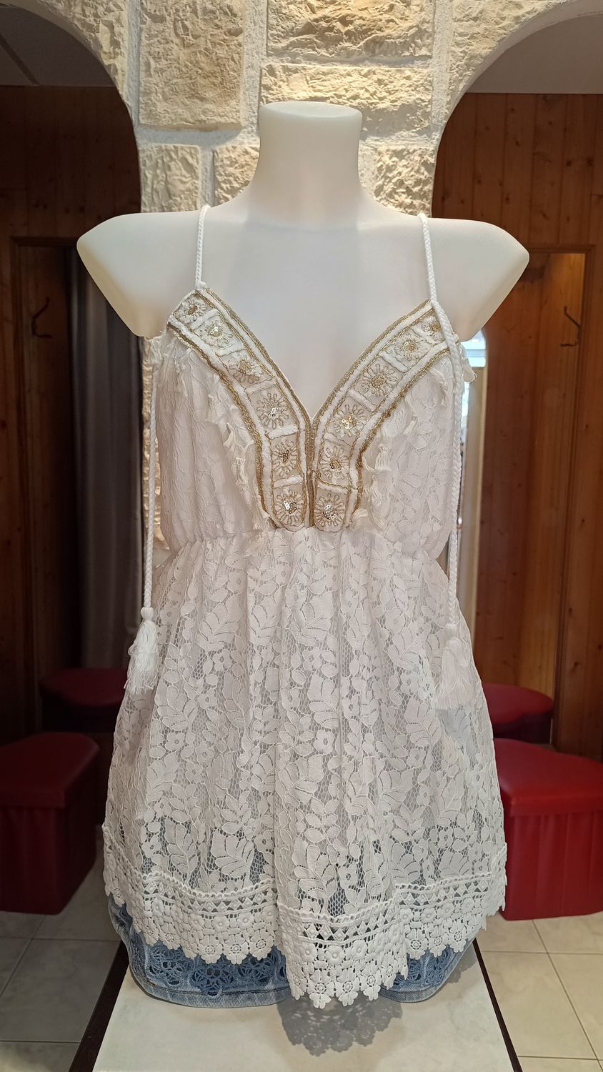Top bohème dentelle blanc 