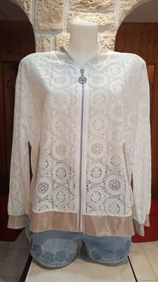 Veste bomber dentelle Rosaces blanc 