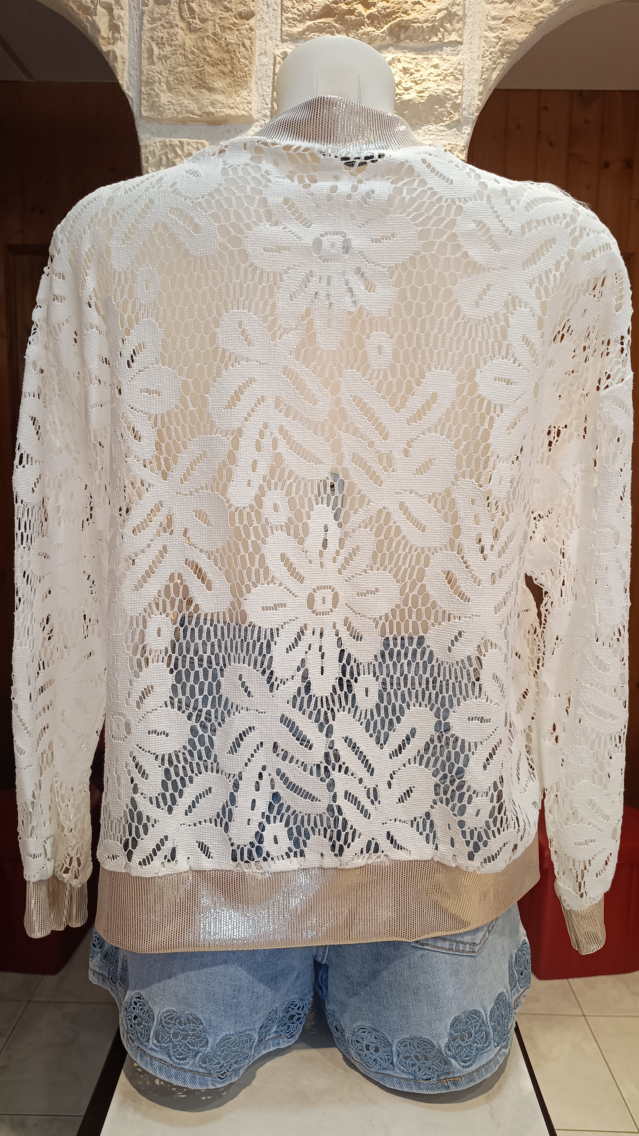 Veste bomber dentelle ajourée blanc