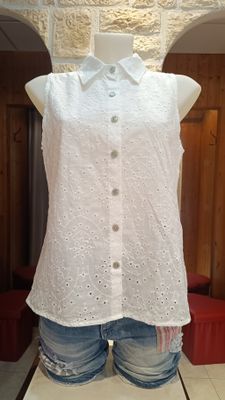 Chemisier broderie anglaise sans manches blanc