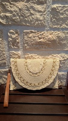 Pochette raphia crochet beige 