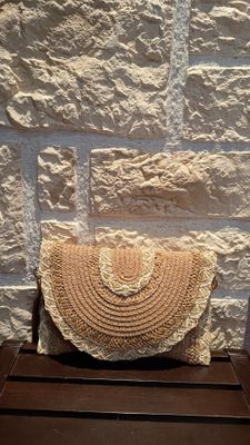 Pochette raphia crochet taupe