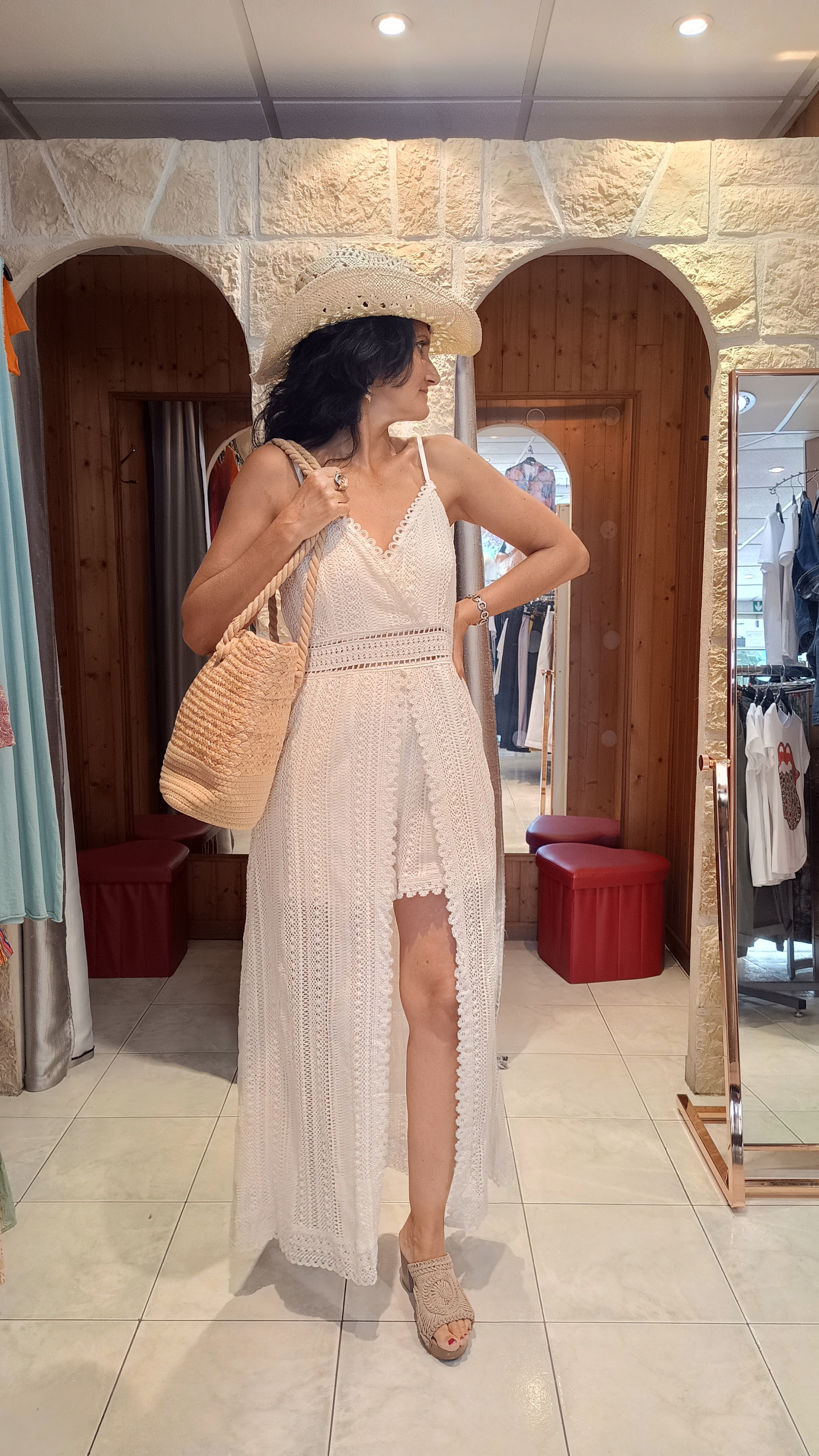 Robe longue combi short écru
