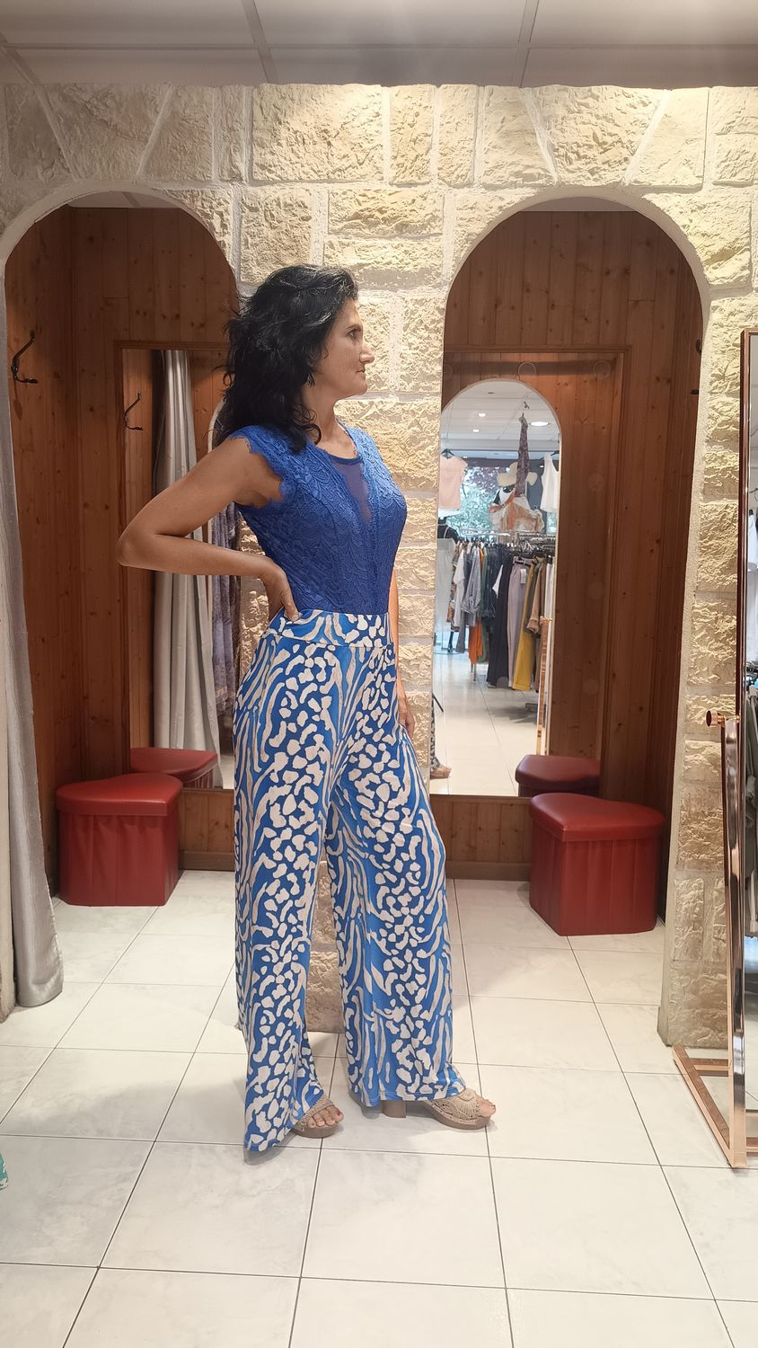 Pantalon large imprimé bleu