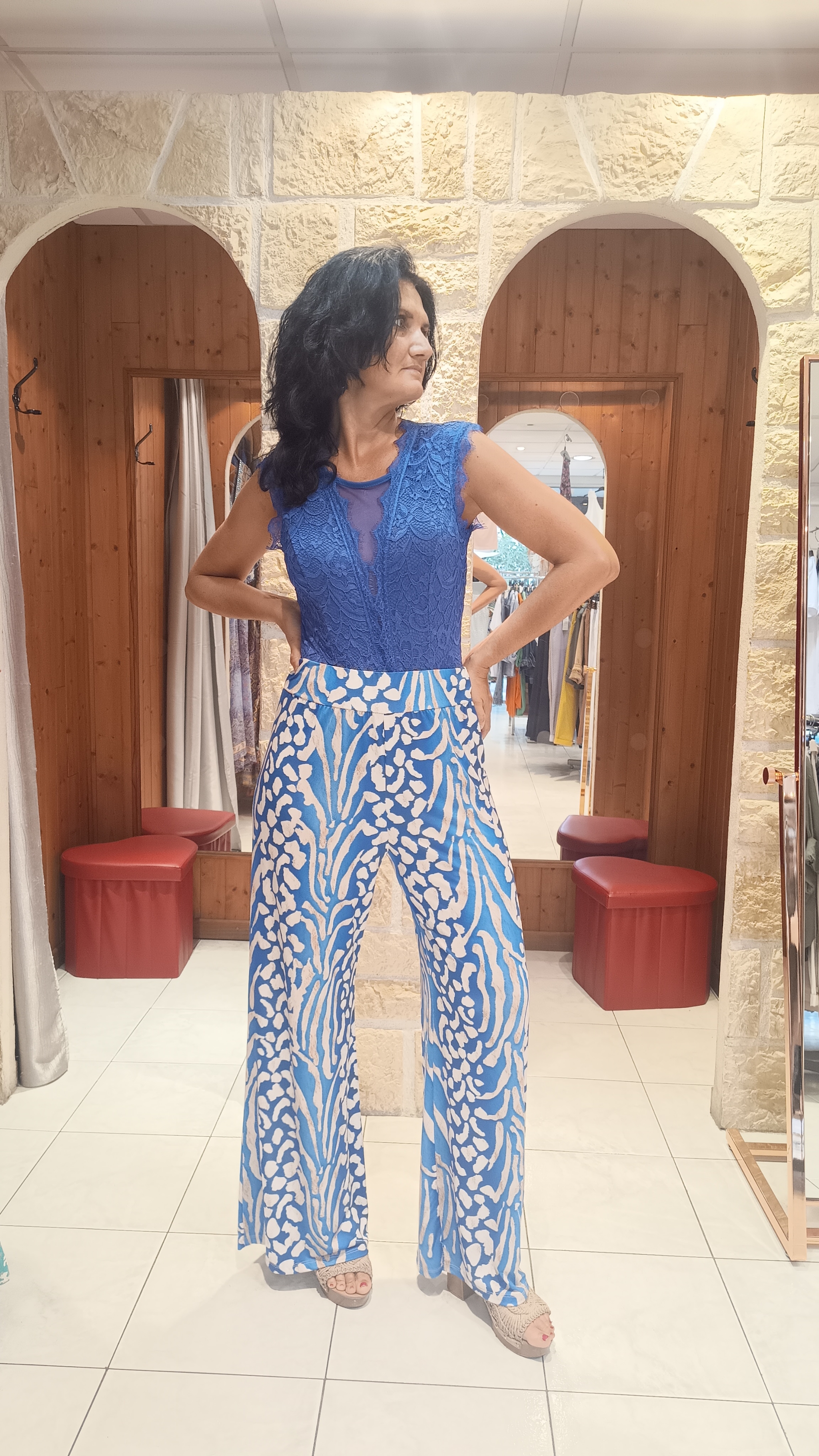 Pantalon large imprimé bleu