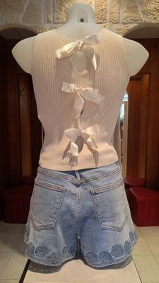 Crop top noeuds crème 